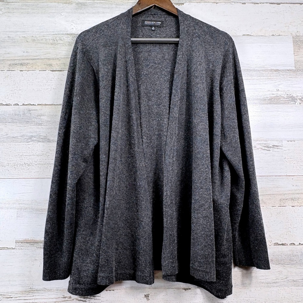 Jones New York Cardigan Womens 3X Gray Open Front Wool Blend Knit Chic Capsule